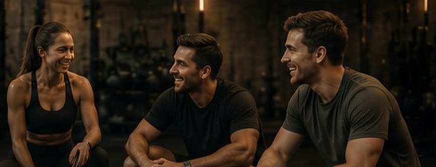 Members talking and laughing together after a session